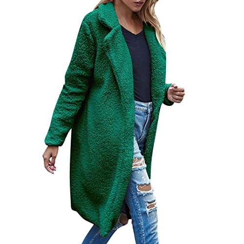 Damen Teddy Fleece Mantel Winter Flauschige Coat Übergangsjacke Lang Cardigan Outwear Coat Lang Parka Warme Trenchcoat Plüschjacke Plüschmantel Grün XL Damen Teddy Fleece Mantel Winter Flauschige Coat Übergangsjacke Lang Cardigan Outwear Coat Lang Parka Warme Trenchcoat Plüschjacke Plüschmantel Grün XL von SKFLABOOF