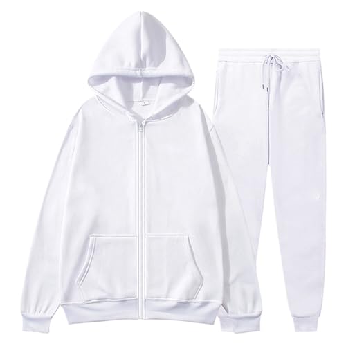 Damen Trainingsanzug Sportset Für Kleidung Set Bekleidungssets Fitness Outfit Sport Jogginghose Jogginganzug Sportanzug Baggy Weiss, XL von SKFLABOOF