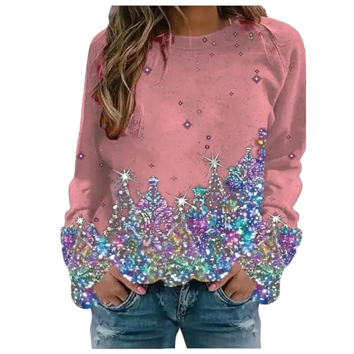 Damen Weihnachtspullover Winter Damen Hässlich Ohne Kapuze Lustig Weinglas Gedruckt Muster Langarmshirt Pullover Weihnachtsmotiv Rundhals Casual Lose Weihnachtspullover von SKFLABOOF