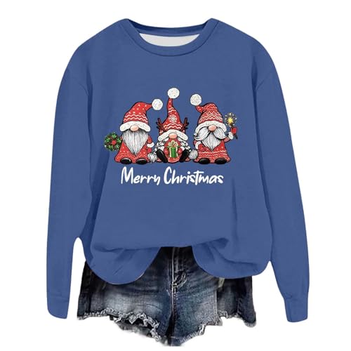 Damen Weihnachtspullover Winter Familie Warm Sweater Weihnachtsoutfit Damenpullover Langarm Winter Langarm Dicke Winterpullover Weihnachtspulli Weihnachtspullover Blau XXL von SKFLABOOF