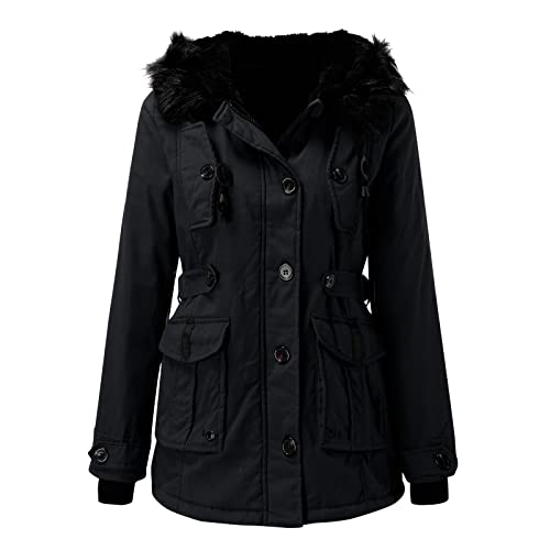 Damen Winterjacke Langarm Flauschig Herbstjacke Plüschjacke Neueste Herbstmode Damen 2024 Fall Outdoor Einfarbig Winterjacke Fleecejacke Sweatjacke Schwarz L von SKFLABOOF