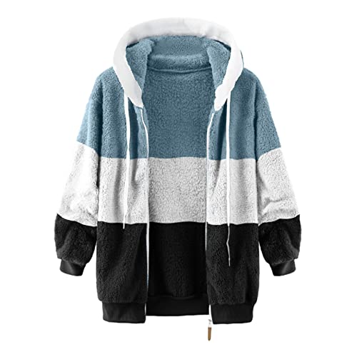 Damen Winterjacke Sale, Fleecejacke Damen Flausch Plüsch Jacken Für Teddymantel Flauschig Frauen Winterjacke Fleece Jacke Fliesjacke Warm Mantel Winter Weiss, XXL von SKFLABOOF