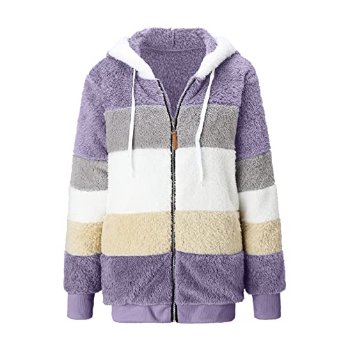 Damen Winterjacke Sale, Teddyfleece Jacke Damen Fleece Warme Flauschig Kurzmantel Winter Flauschjacke Für Kuscheljacke Herbstjacke Lila, 5XL von SKFLABOOF