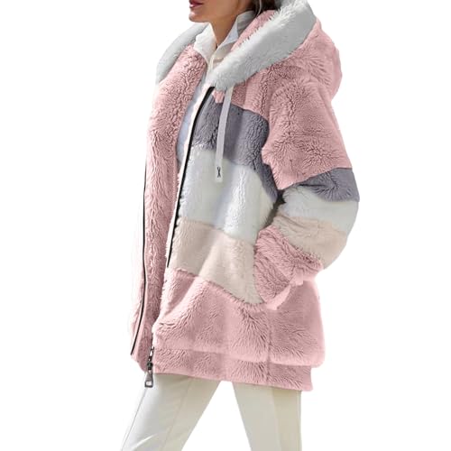 Damen Winterjacke Sale, Teddyfleece Jacke Damen Teddy Dame Warme Übergangsjacke Flauschige Plüschjacke Fleecejacke Winterjacke Mantel Rosa, L von SKFLABOOF