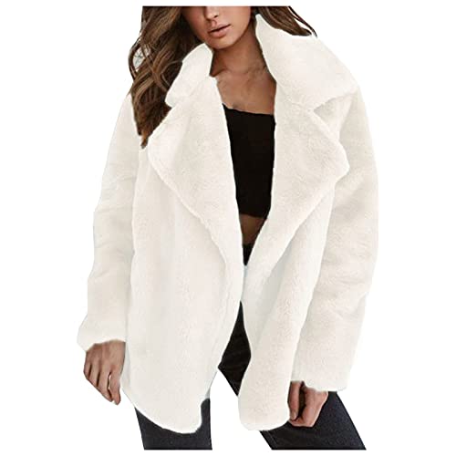 Damen jacken Winter Sale günstig, Teddy Fleecejacke Damen Teddyjacke Mantel Wolle Strickjacke Winter Damenmantel Für Den Übergang Fleecejacken Sherpa Jacke Weiss, L von SKFLABOOF