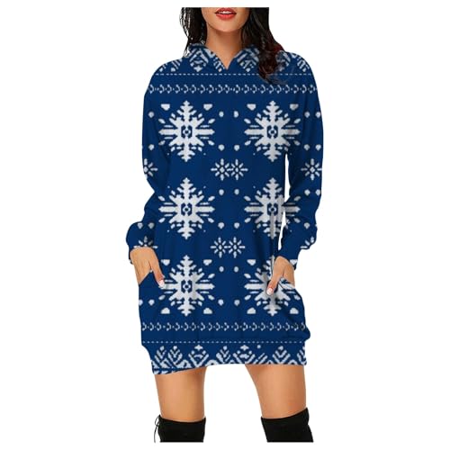 Damenmode Sale, Kleid Weihnachten Damen Winter Weihnachts Kleider Long Pullover Hoodie Hoodiekleid Weihnachtspullover Blau, S von SKFLABOOF