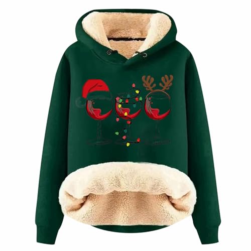 Damenmode Sale, Weihnachts Hoodie Weihnachtspulli Pulli Warme Pullover Winter Damen Kapuzenpullover Für Weihnachtspullover Dark Green, 4XL von SKFLABOOF