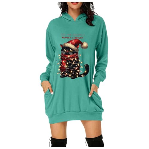 Damenmode Sale, Weihnachtskleid Hoodie Kleid Damen Weihnachts Christmas Long Pullover Sweatshirt Schöne Kleider Kleidung Pullis Grün, 3XL von SKFLABOOF