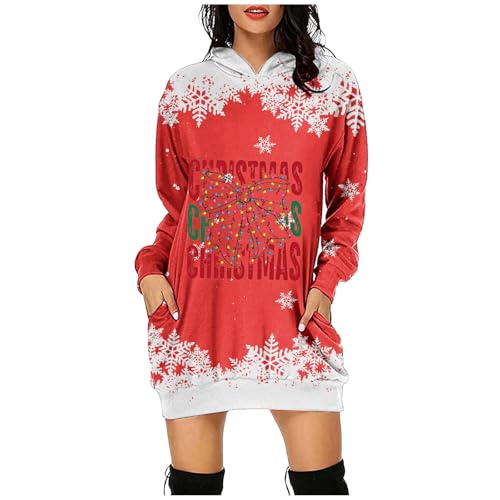 Damenmode Sale, Weihnachtskleidung Damen Kleidung Weihnachten Kleid Kostüm Long Pullover Ugly Sweater Weihnachtsfeier Weihnachtskleid Watermelon Red, XL von SKFLABOOF