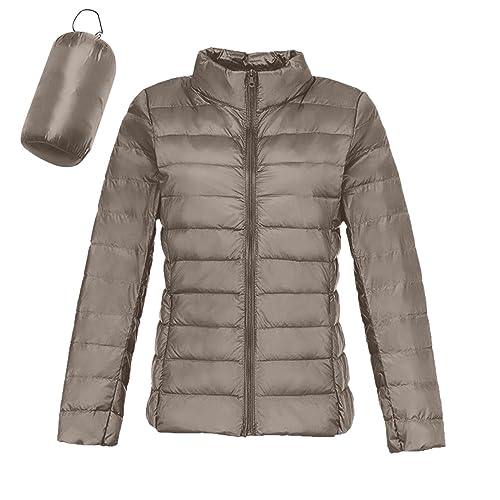 Daunenmantel Damen Leichte Steppmantel Puffer Jacke Übergangsjacke Sale Steppjacke Winter Anorak Outdoor Übergangsjacke Khaki XXL von SKFLABOOF