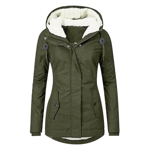 Daunenmantel Damen Outdoor Puffer Jacke Wintermantel Parka Sale Winterparka Einfarbig Steppmantel Elegant Anorak Grün S von SKFLABOOF