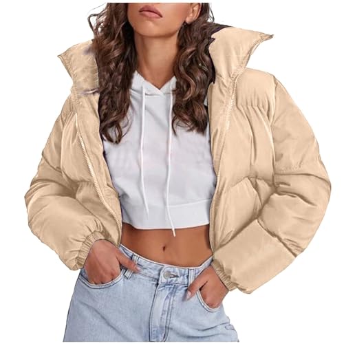 Daunenmantel Damen Outdoor Wintermantel Parka Boston Leichte Elegant Steppmantel Sale Puffer Jacke Übergangsjacke Steppjacke Beige L von SKFLABOOF