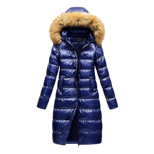 Daunenmantel Damen Parka Parka Boston Winterparka Sale Winter Steppjacke Leichte Puffer Jacke Übergangsjacke Übergangsjacke Blau 4XL von SKFLABOOF