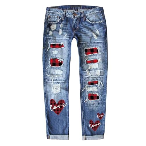 Deals of The Day, Boyfriend Jeans Damen Mom 90er Jahre Y2k Große Größen Weite Hose Lässige Jean Jeanshose Mädchen Baggy Rot, 3XL von SKFLABOOF