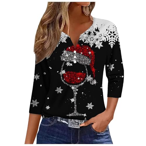 Deals of The Day, Christmas Pullover Ugly Sweater Italienische Mode Festliche Bluse Damen Vacation Weihnachts Shirt Tshirt Weihnachten 3/4arm Schwarz, L von SKFLABOOF