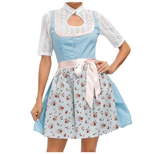 Deals of The Day, Dirndl Damen Midi - Dirndlschürzen Oktoberfest Bluse Trachtenmode a Komplettset & Dirndl-Sets Für Mädchen Dirndlbluse Hochgeschlossen Blau, L von SKFLABOOF