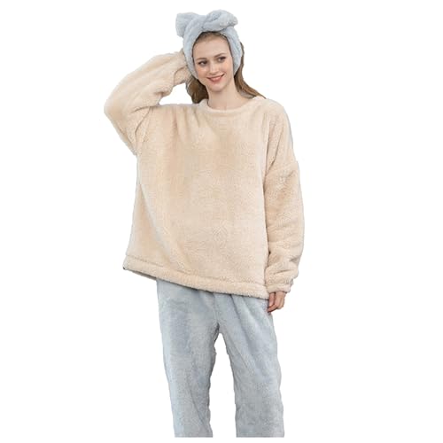 Deals of The Day, Fleece Schlafanzug Damen Winter Flanell Pyjama Mädchen Hausanzug Kuschelig Warmer Langer Fleecehose Warm Home Wear Set Blau, M von SKFLABOOF