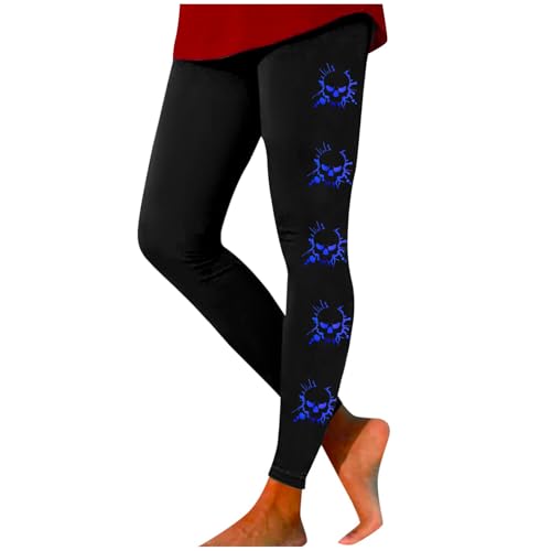 Deals of The Day, Hässliche Totenkopf Drucken Halloween Kostüm Damen Leggings - Blickdicht Sportleggins Für Damen Lange Yoga Hose High Waist Leggings Lang Yogahose Blau, M von SKFLABOOF