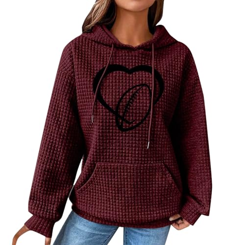 Deals of The Day, Hoodie Damen Oversize - Sport Shirt Kapuzen Sweatjacke Baggy Pullover Frühling Streetwear Pulli Aufdruck Sweatshirts (Rot, M) von SKFLABOOF