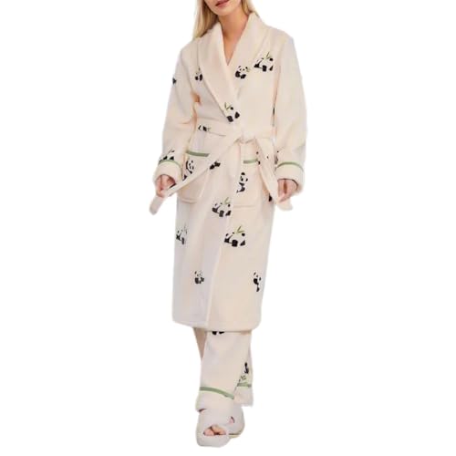 Deals of The Day, Kuschel Pyjama Damen Freizeitanzug Flauschig Pjama Set Für Winter Mädchen Schlafanzug Hose Flanell Warm Weiss, M von SKFLABOOF