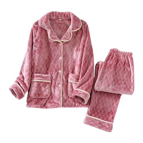 Deals of The Day, Kuschel Pyjama Damen Plüschhose Lange Oberteile Fleecehose Hausanzug Kuschelig Schlafanzug Set Plüsch Große Größen Hot Pink, L von SKFLABOOF