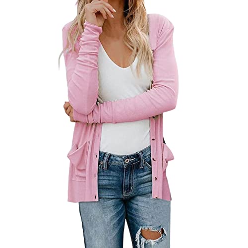 Deals of The Day, Strickjacken Für Damen - Damen Cardigan Strickpullover Damen Bolero Damen Elegante Jacke Strickjacken Strick Knöpfe Strickjacke Elegant Strickjacke Damen Kurz Rosa, M von SKFLABOOF