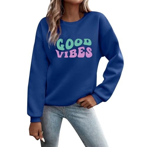 Deals of The Day, Sweatshirt Damen Ohne Kapuze - Oversize Pullover Damen Kleidung Elegant Y2k Clothes Tops Für Shirt 2000s Streetwear Damenpullover Pulli (Blau, M) von SKFLABOOF