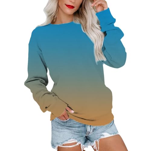 Deals of The Day, Sweatshirts Für Damen - Oberteile Sport Klamotten Elegant Pullover Kleidung Oversize Pulli Teenager Mädchen Baggy Sweatshirt Oberteil (Blau, L) von SKFLABOOF