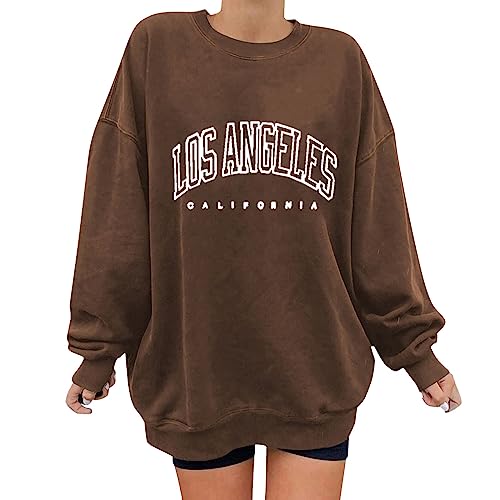 Deals of The Day, Sweatshirts Für Damen - Pullover Teenager Mädchen Oberteil Women's 2000s Clothes Oversize Shirt Aesthetic Sweatshirt Sweaters (Braun, XXL) von SKFLABOOF