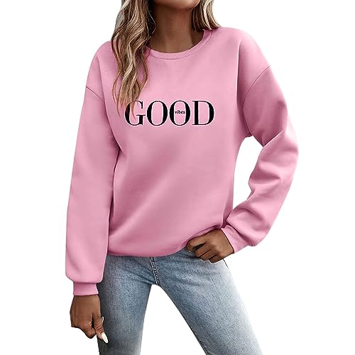 Deals of The Day, Sweatshirts Für Damen - Sweatshirt Tops Sommer Y2k Oberteil Longpullover Ohne Kapuze Streetwear Sweaters Vintage Baggy Pullis Kleidung (Rosa, S) von SKFLABOOF