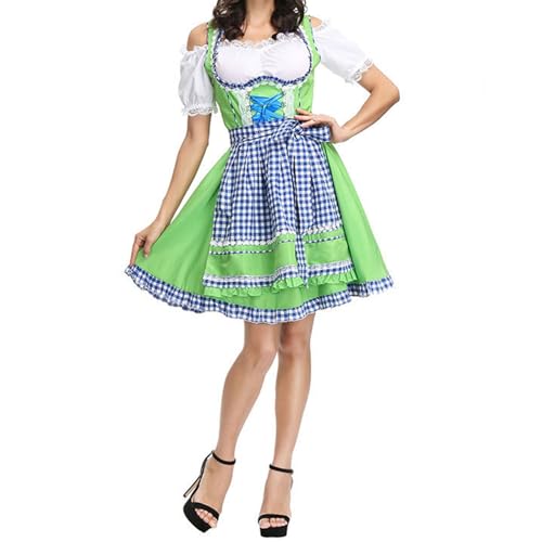 Deals of The Day, Trachtenrock Damen - Dirndl Set Komplett Trachtenmode Rock Kostüm Midi Hochgeschlossen Oktoberfest Drindl Kleid Dirndl-Komplettsets Grün, XL von SKFLABOOF