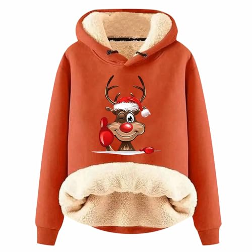 Deals of The Day, Weihnachts Hoodie Weihnachtsoutfit Herren Gefüttert Damen Weihnachten Pullover Hoody Mit Kapuze Sherpa Weihnachtskostüm Orange, 4XL von SKFLABOOF