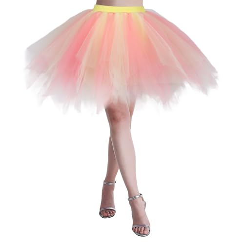 Einhorn Rock Damen, Tüllrock Regenbogen Damen Ballerina Tütü Karneval Kostüm Damen Ballettrock Faschingskostüme Petticoat Bunt Tutu Rock Damen Rosa, XL von SKFLABOOF