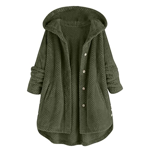 Fleece Jacke Damen - Fahrrad Für Winter Jacket for Women Langarm Fleecejacke Oversize Womens Pullover Longsleeve Elegant Jackets Strickjacke F Grün, L von SKFLABOOF