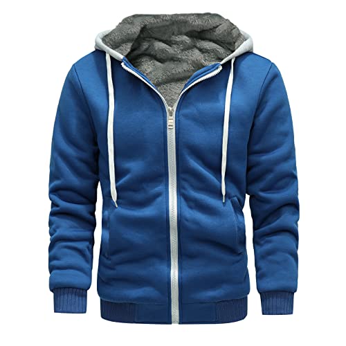 Fleece Pullover Herren Bequem Outdoor Sweatjacke Winterjacke Fleece Pullover Leichte Fleece Mode Teddyjacke Fleecepullover Fleecejacke Blau XXL von SKFLABOOF