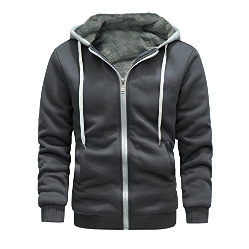 Fleece Pullover Herren Bequem Outdoor Sweatjacke Winterjacke Fleece Pullover Leichte Fleece Mode Teddyjacke Fleecepullover Fleecejacke Dunkelgrau XXL von SKFLABOOF