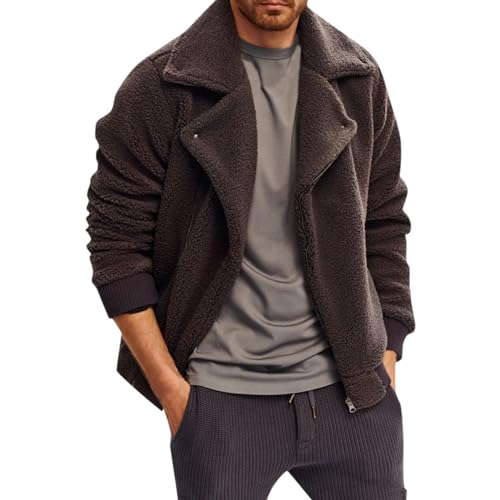 Fleece Pullover Herren Parka Warm Winterjacke Fleecejacke Teddyfleece Jacke Outdoor Leichte Fleece Stehkragen Einfarbig Trachtenjacke Fleecepullover Bronze 3XL von SKFLABOOF