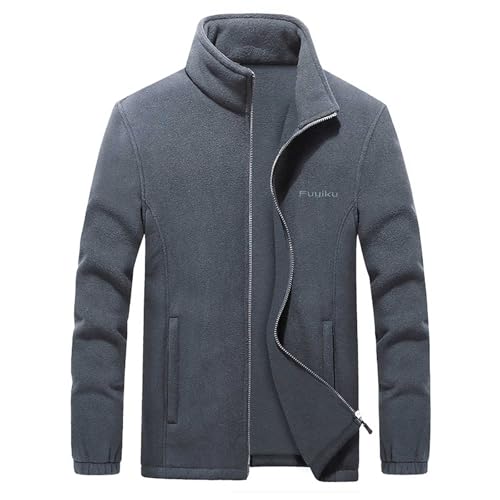 Fleece Pullover Herren Stehkragen Einfarbig Fleecepullover Winterjacke Fleece Pullover Bequem Fleece Winter Trachtenjacke Fleecejacke Sweatjacke Grau 3XL von SKFLABOOF