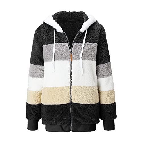 Fleecejacke Damen - Jogging Jacke College Fleece Elegant Womens Jacket Leichte Steppjacke Sportliche Sommer-Steppjacke Für Freizeit Winter Sweatshirtjacke Sweatjacke F Schwarz, 3XL von SKFLABOOF