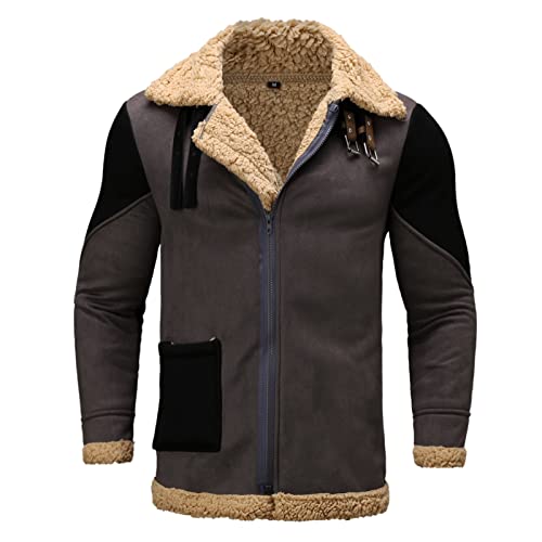 Fleecejacke Herren Winter Outdoor Teddyjacke Sweatjacke Fall Sweater Warm Stehkragen Einfarbig Fleece Fleecepullover Trachtenjacke Winterjacke Grau XXL von SKFLABOOF