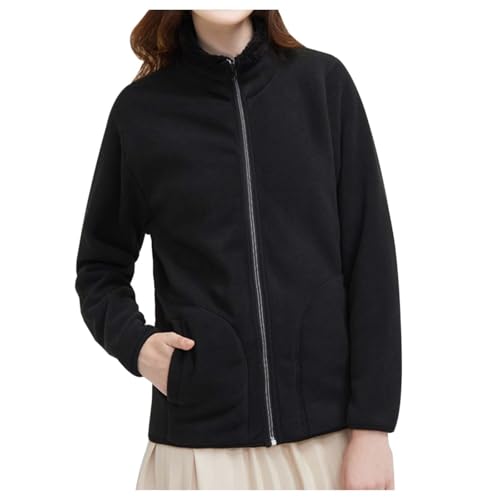 Fleecemantel Damen Oversize Winter Plüschjacke Stehkragen Fleecejacke Flauschige Jacke Fall Warm Herbstmode Winterjacke Sweatjacke Kuscheljacke Schwarz L von SKFLABOOF