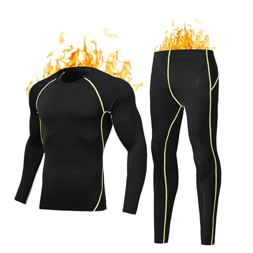 Funktionsunterwäsche Herren 2 Teilig Set Thermohose Thermoshirt Winter Unterhosen Männer Thermo Unterwäsche Activewear Grün 3XL von SKFLABOOF