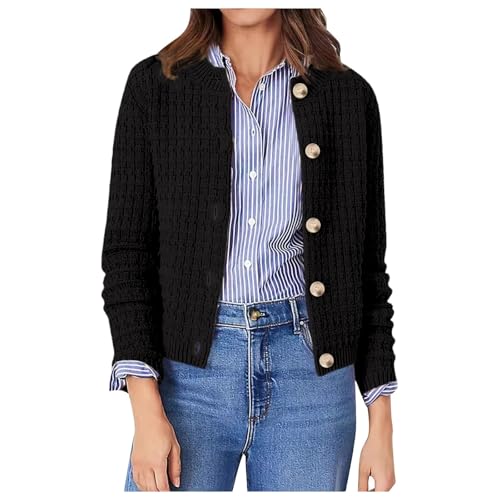 Grobstrickjacke Damen Oversize Casual Cardigan Strickcardigan Oversize-Strickjacke Winter Kurz Fall Strickweste Grobstrickjacke Feinstrickjacke Schwarz S von SKFLABOOF