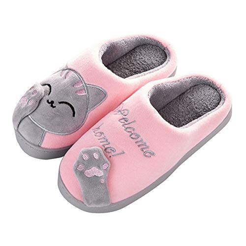 Hausschuhe Damen Herren Katze Damen-Hausschuhe Plüsch Pantoffeln Pantoletten Winter Warme Filzpantoffeln Puschen Geschlossen Women's Slippers Flauschig Lustige Gefütterte Bequeme Hausschuhe Kuschelig von SKFLABOOF