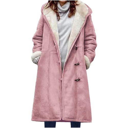 Herbstjacke Damen Flauschig Einfarbig Kuscheljacke Herbstjacke Flauschige Jacke Fall Warm Outdoor Sweatjacke Fleecejacke Winterjacke Rosa L von SKFLABOOF