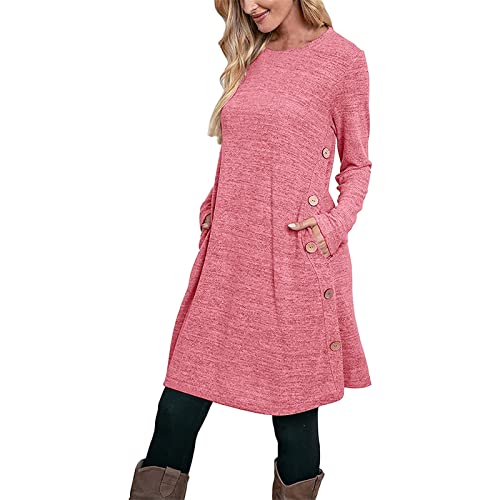 Herbstkleid Damen Aesthetic Sexy Minikleid Winterkleid Kleid Mit Ärmel Große Größen Business Elegant Herbstkleid Pullikleid Strickkleid Weihnachtskleid Rosa M von SKFLABOOF