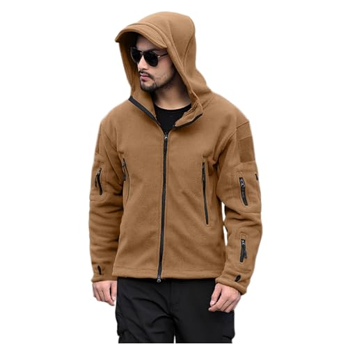 Herren Fleecejacke Military Outdoor Winddichte Jacke mit Kapuze Übergangsjacke Khaki M von SKFLABOOF