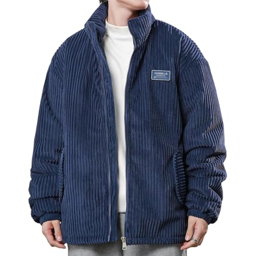 Herren Teddy-Fell Jacke mit Kapuze Fleecejacke Plüsch mit Kängruhtaschen - Zipper Blau XXL von SKFLABOOF