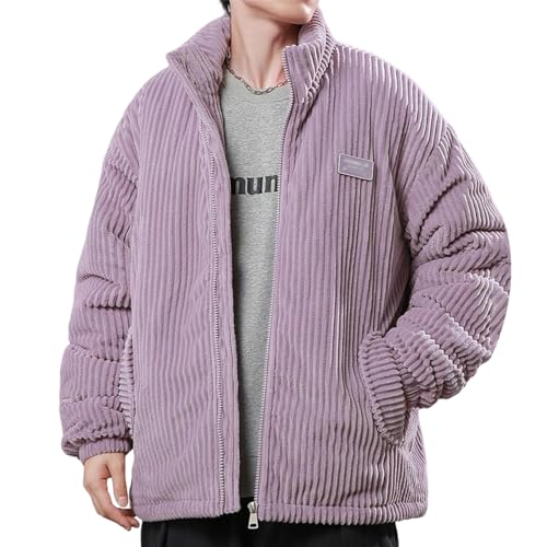 Herren Teddy-Fell Jacke mit Kapuze Fleecejacke Plüsch mit Kängruhtaschen - Zipper Lila XL von SKFLABOOF