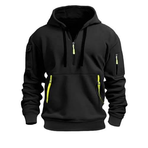 Hoody Herren mit Kapuze - Übergangs Sweatshirts Casual Kordelzug Sweatjacke Langarm Oversize Arbeitspullover Taschen Pullover Winter Streetwear Y2k Hoodie Warm Kapuzenjacke Schwarz L von SKFLABOOF